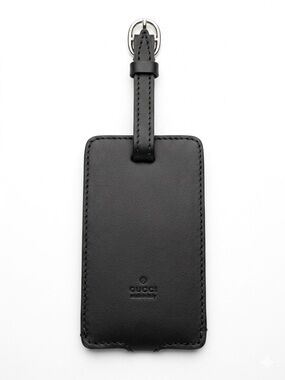 Authentic Gucci Black Leather Luggage Tag